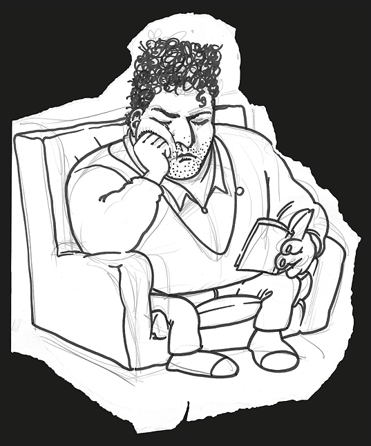 Disegno di Andrea Pazienza del 1985: Ritratto di Stefano Tamburini in poltrona. Matita e pennarello su cartoncino