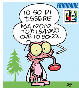 IL MALE e FRIGIDAIRE rivista di satira, arte, fumetti, politica, reportage, direttore Vincenzo Sparagna. In edicola in tutta Italia. Vignetta di Ugo Delucchi