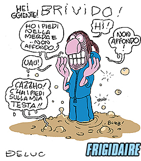 Editoriale di Vincenzo Sparagna, direttore di FRIGIDAIRE, rivista rivoluzionaria di arte, fumetti, racconti, reportage. Coordinamento e grafica di Maila Navarra. Vignetta di Ugo Delucchi pubblicata su Frigidaire n.241