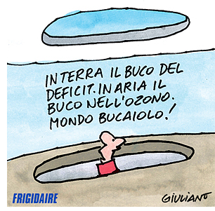 REPUBBLICA di FRIGOLANDIA, redazione di FRIGIDAIRE e IL NUOVO MALE. Vignetta di Giuliano, pubblicata su FRIGIDAIRE n.243