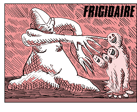 Testo di Vincenzo Sparagna direttore di FRIGIDAIRE e IL NUOVO MALE. Disegno di Gianni Cossu, colori di Maila Navarra
