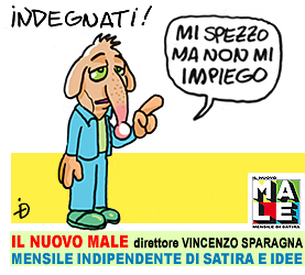 IL MALE rivista di satira diretta da Vincenzo Sparagna. Mensile in edicola in tutta Italia. Vignetta di Ugo Delucchi