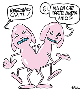IL NUOVO MALE, mensile di satira diretto da Vincenzo Sparagna. Vignetta di Ugo Delucchi, pubblicata su IL Nuovo Male n.1