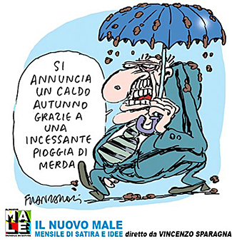 IL NUOVO MALE n.11, rivista mensile di satira e idee diretta da Vincenzo Sparagna. Vignetta di Giorgio Franzaroli