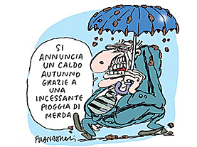 IL NUOVO MALE n.11, rivista mensile di satira e idee diretta da Vincenzo Sparagna. Vignetta di Giorgio Franzaroli