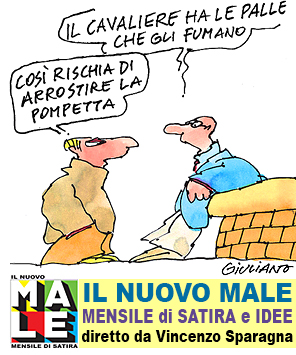 IL NUOVO MALE rivista di satira mensile indipendente, ideata e prodotta da FRIGIDAIRE, fondatore e direttore Vincenzo Sparagna, coordinamento e grafica di Maila Navarra. In edicola in tutta Italia. Vignetta di Giuliano