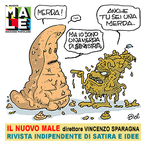 Vignetta di Ugo Delucchi, pubblicata su Il Nuovo Male n.23 di aprile 2015. Direttore Vincenzo Sparagna, coordinamento e grafica di Maila Navarra