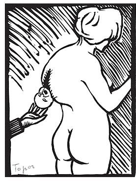 Incisione su linoleum di Roland Topor: La nascita dell'uomo