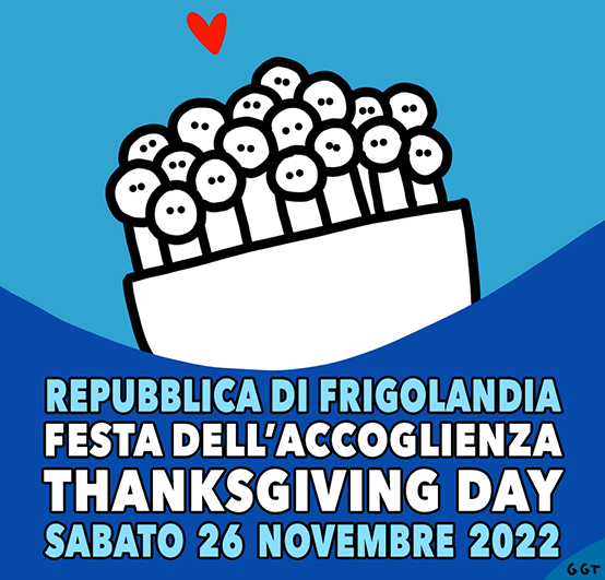 FRIGOLANDIA 26 novembre 2022 - Festa Thanksgiving day. Testo di Vincenzo Sparagna, grafica di Maila Navarra, immagine di GGT, FRIGIDAIRE