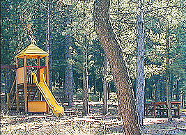 Il parco di Frigolandia, con giochi per bambini e tavoli all'aperto