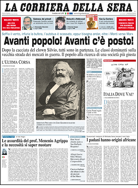 LA CORRIERA DELLA SERA, falso/parodia de IL CORRIERE DELLA SERA, pubblicato su IL NUOVO MALE n.3, dicembre 2011