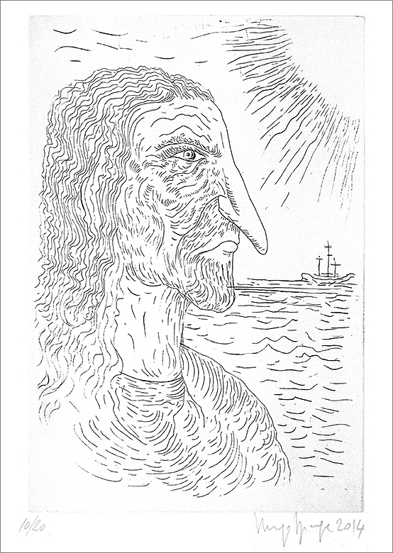 Vincenzo Sparagna: "Golgota sul mare". Incisione su rame, 2014